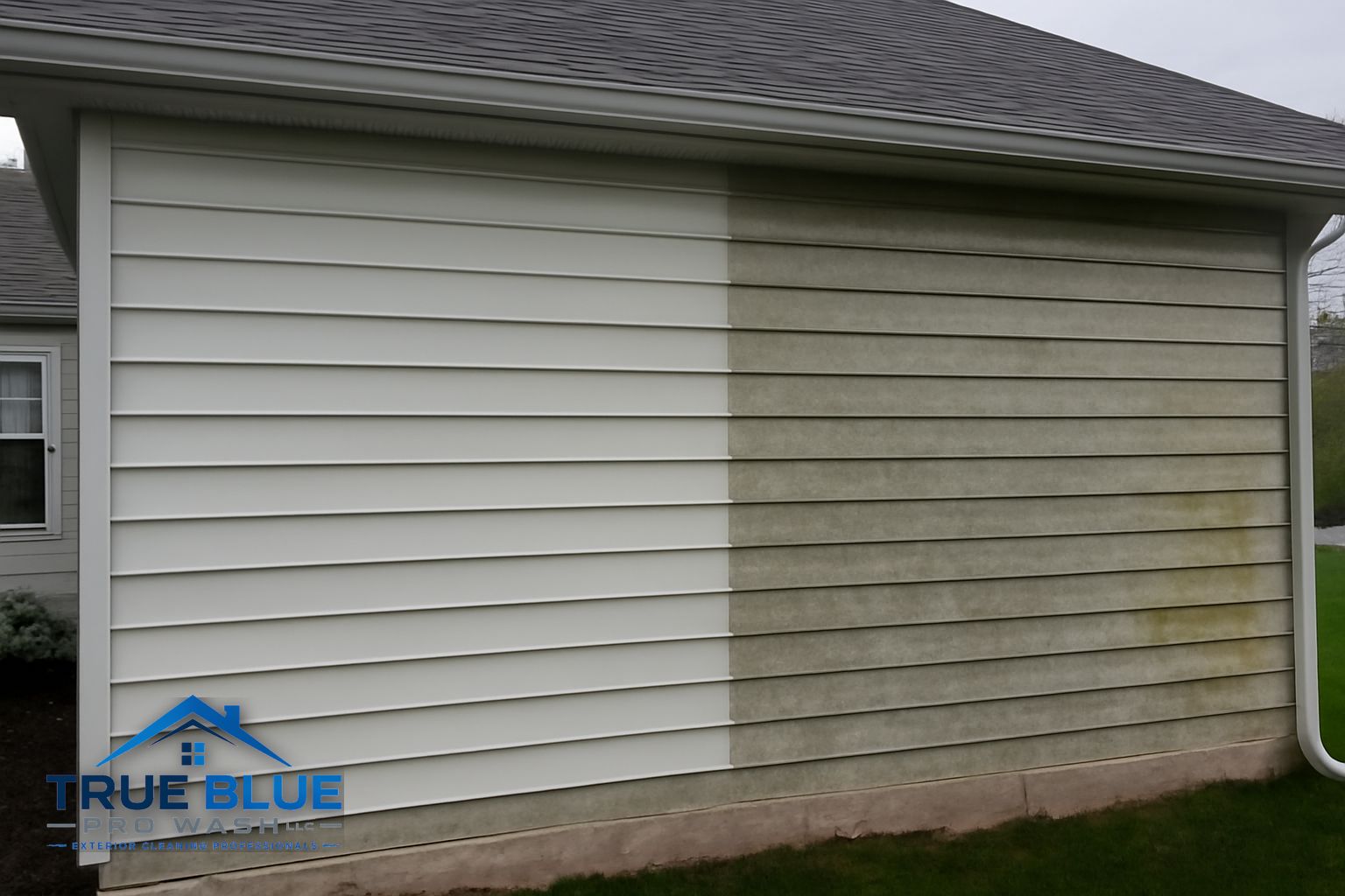 Soft wash cleaning solution being applied to a commercial building exterior in New Castle County Delaware