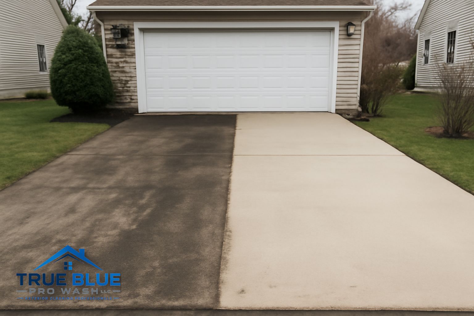 Concrete driveway before and after pressure washing in Chadds Ford PA