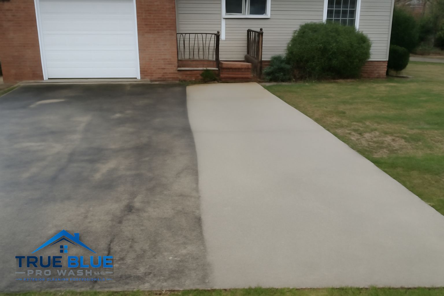 Clean concrete driveway at a Chester County PA home after pressure washing