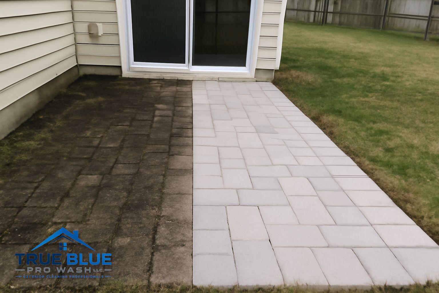 Pressure washing a concrete driveway in Bear Delaware showing before and after cleaning
