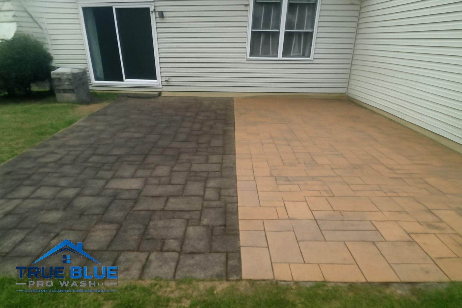 Algae-covered paver patio before professional cleaning in Chadds Ford PA