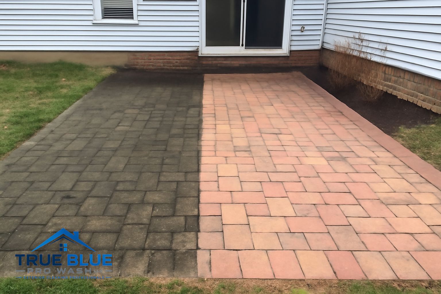 Green algae and organic staining on concrete pavers in New Castle DE