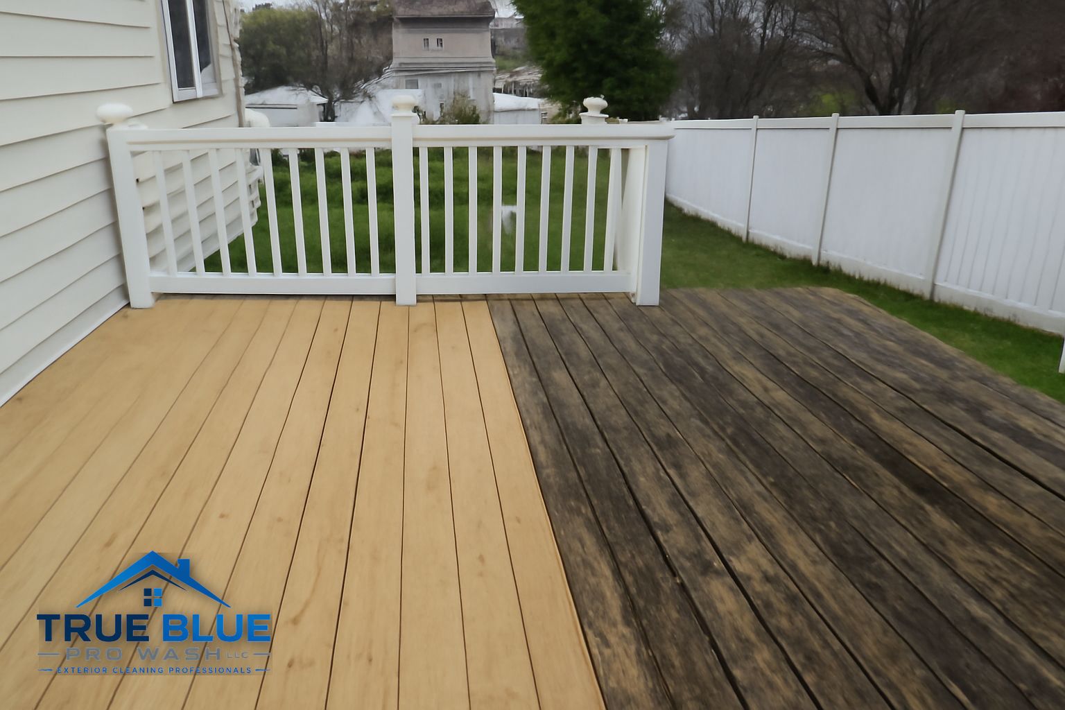 Clean wood deck after soft washing in Kennett Square Pennsylvania 19348