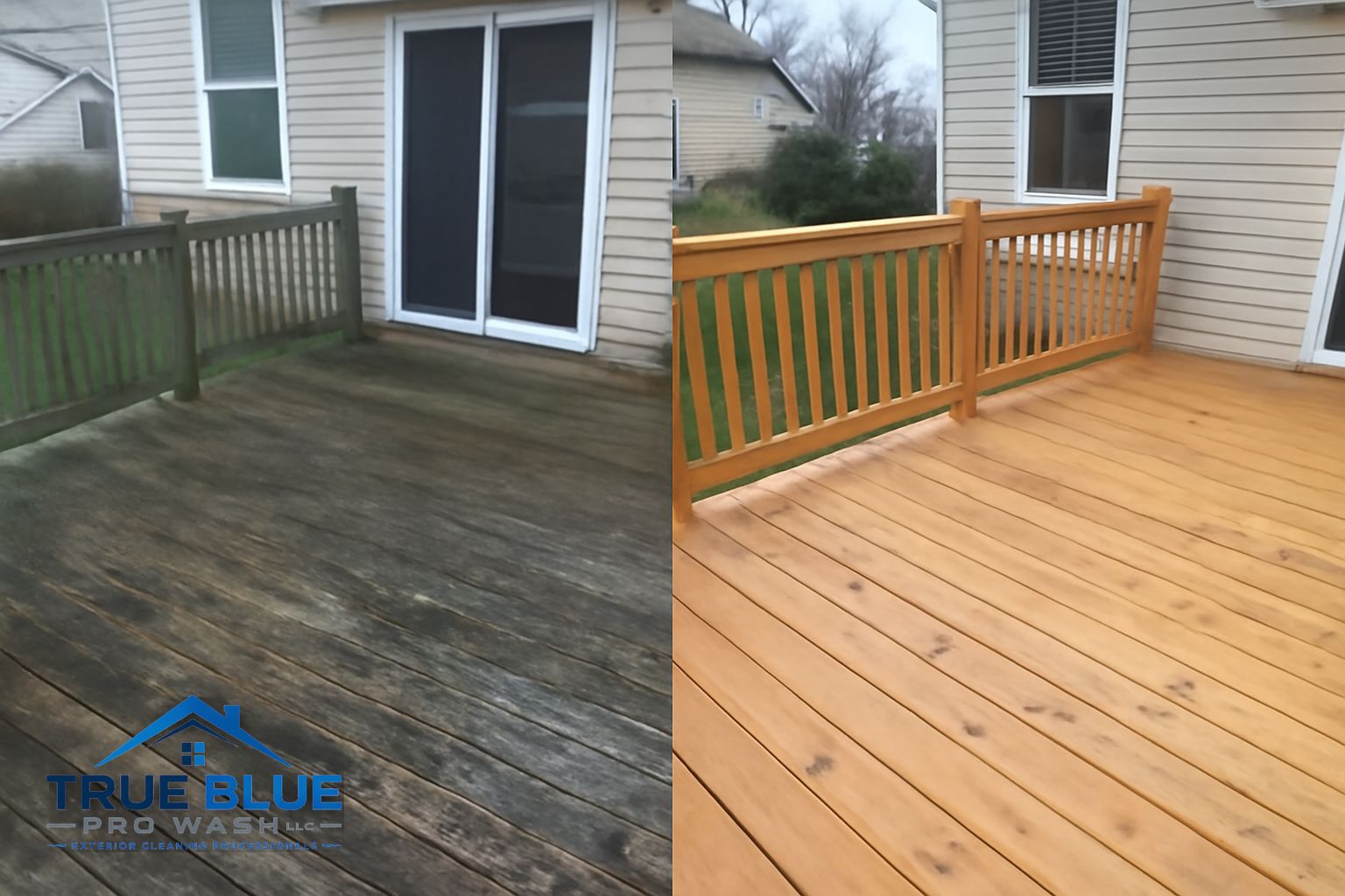 Mildew and green algae on a wood deck in Newark Delaware before professional soft washing