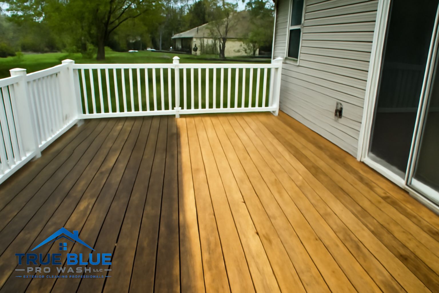 Wood privacy fence cleaned and brightened on a residential property in Salem New Jersey