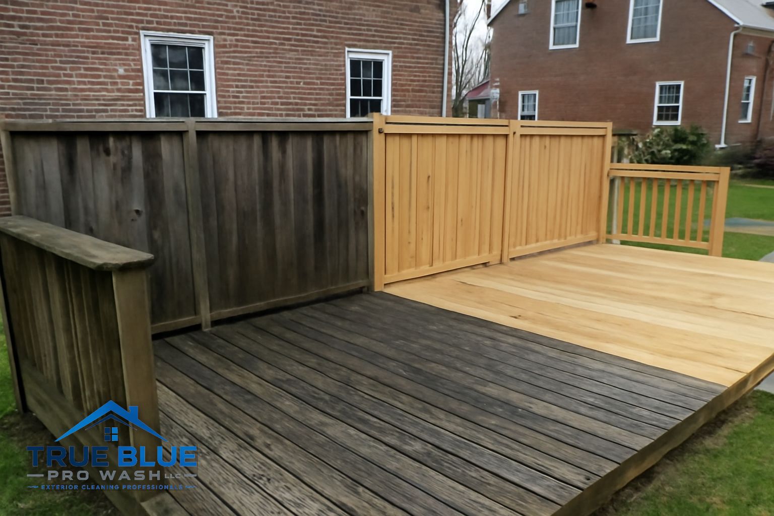 Wood deck cleaning in Wilmington, Delaware showing before and after mold removal