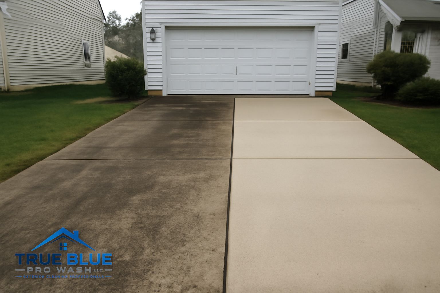 Concrete driveway before and after pressure washing in Middletown Delaware