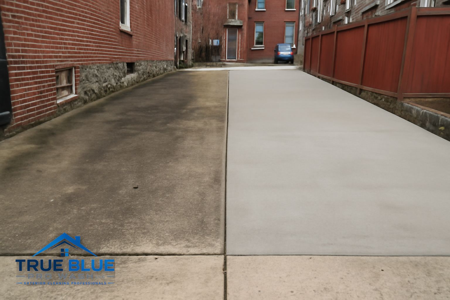 Concrete driveway in Trolley Square Wilmington DE before and after pressure washing