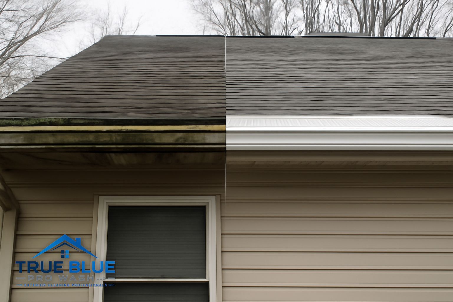 Technician flushing a downspout on a two-story home in Bear, Delaware