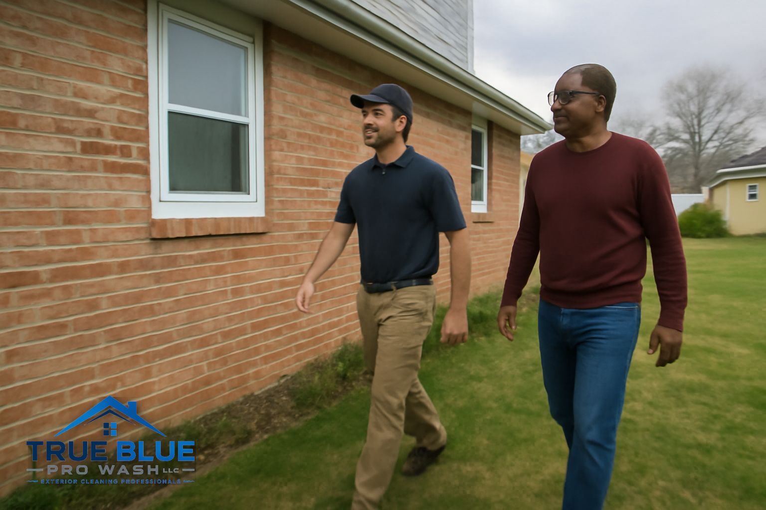 Close-up of algae-stained gutter exterior on a home in Odessa Delaware being treated by True Blue Pro Wash