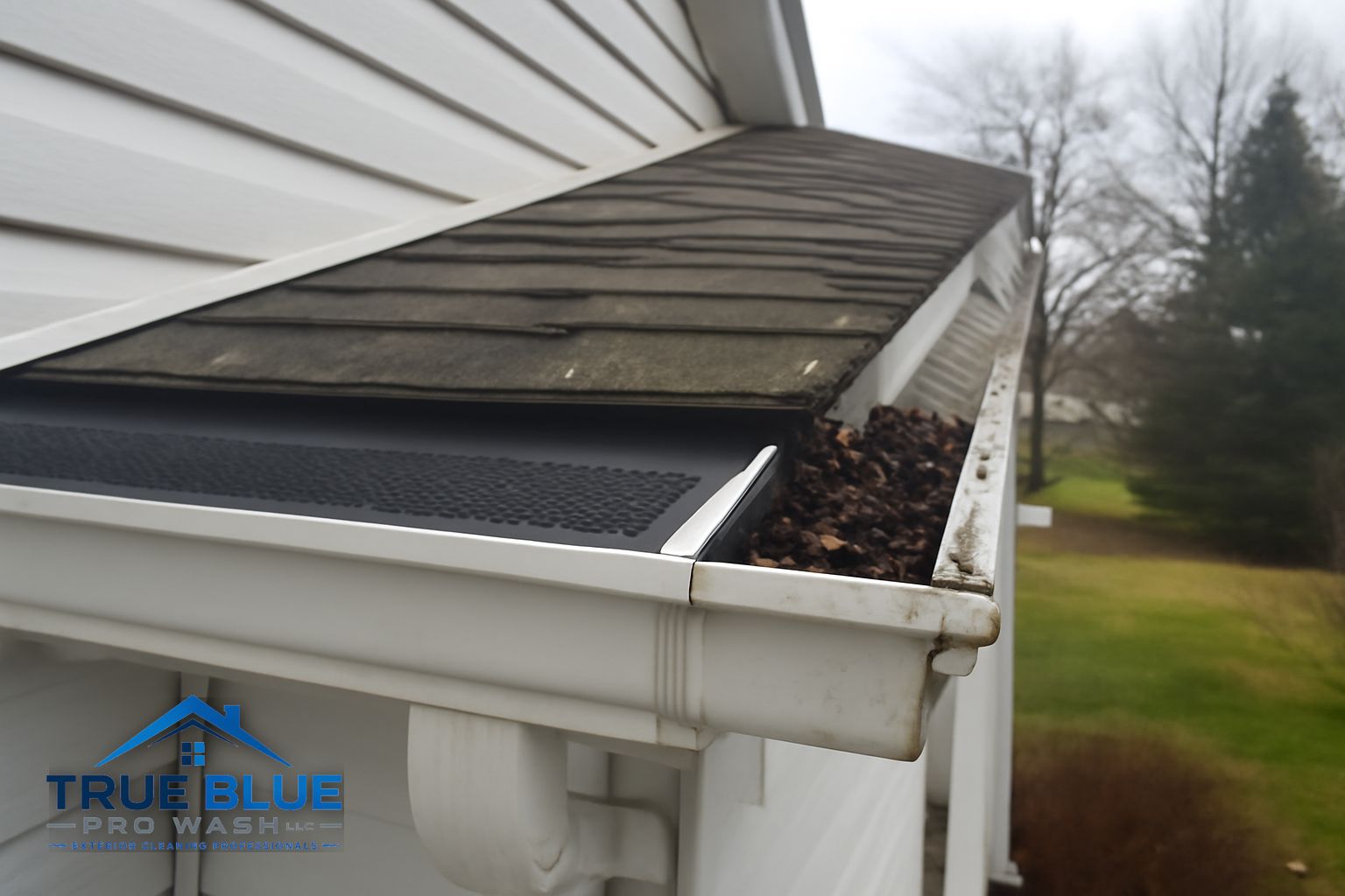 Gutter guard installation in progress on a single-family home in the Middletown Delaware area