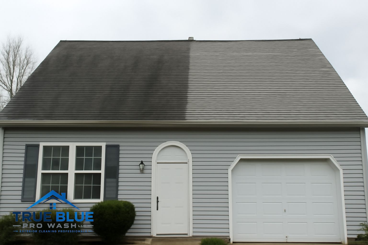 Heavy black algae streaks on asphalt shingles of a Bear Delaware colonial before soft washing