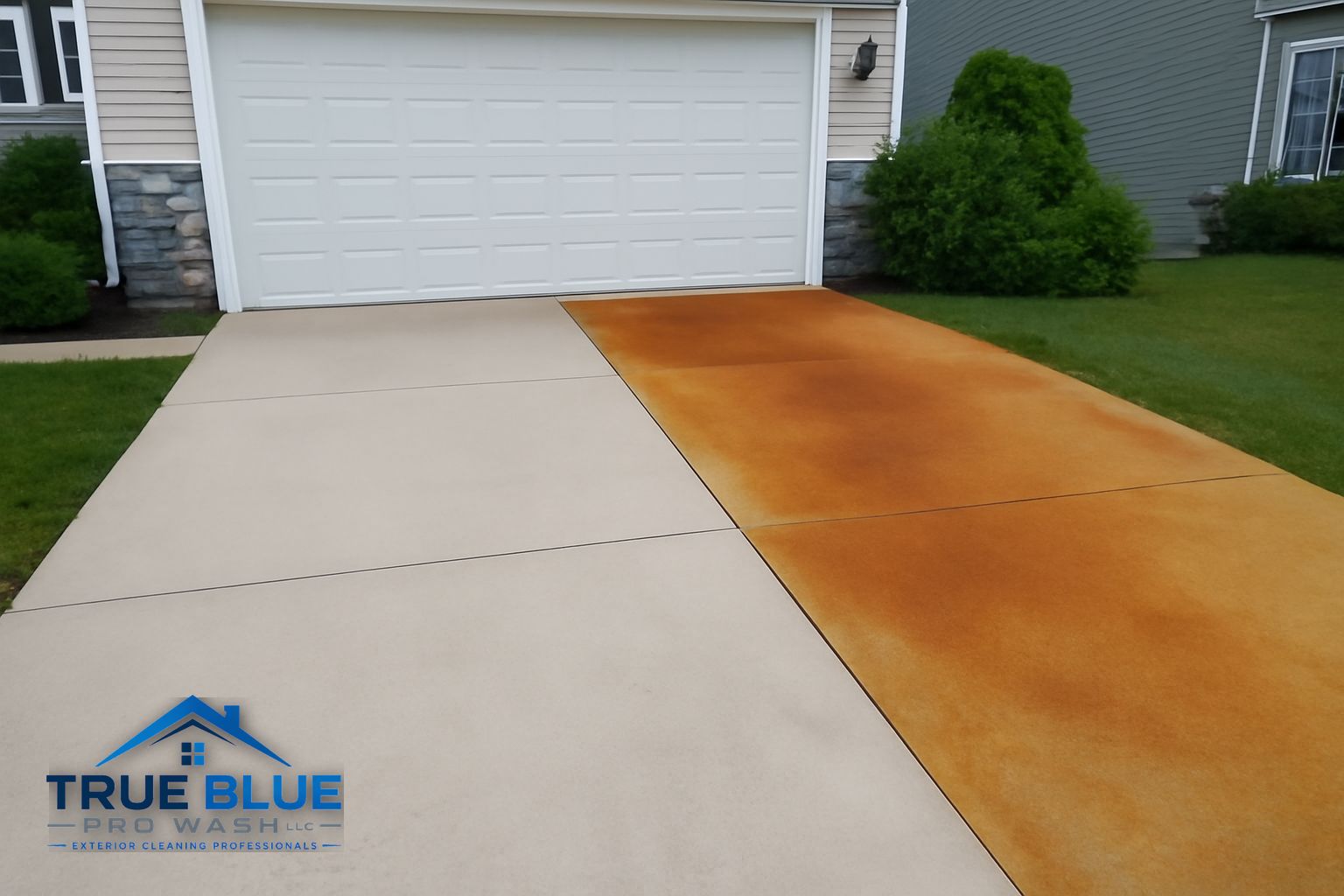 Before and after rust stain removal on a paver patio in Hockessin Delaware