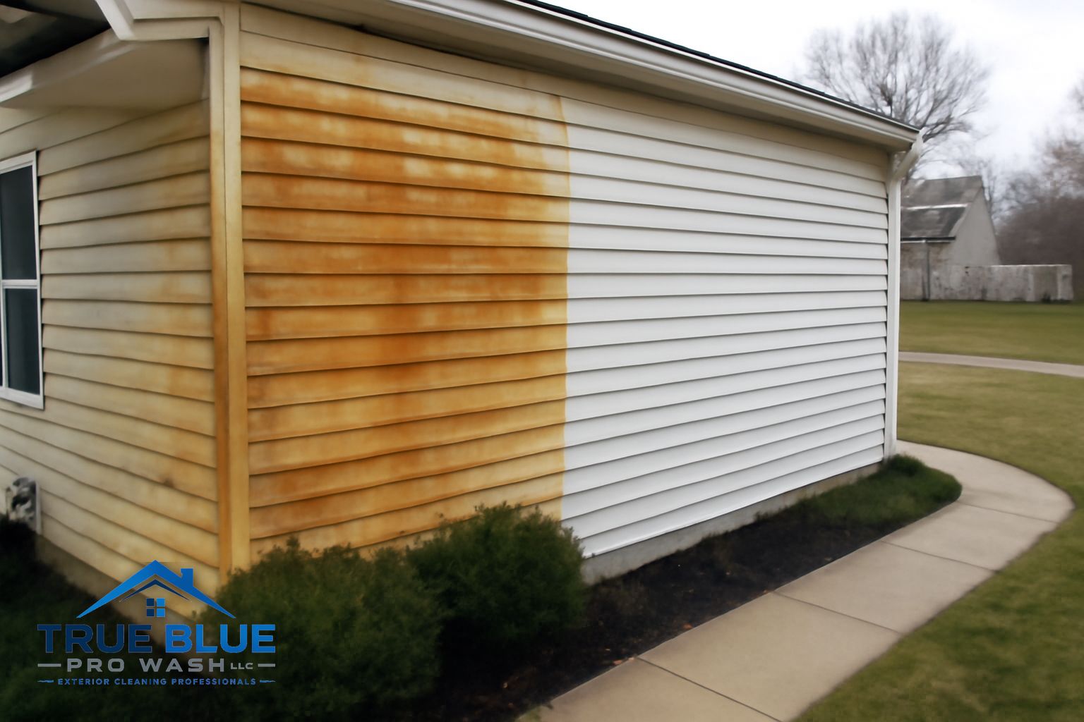 Orange rust streaks on a concrete driveway in Middletown Delaware