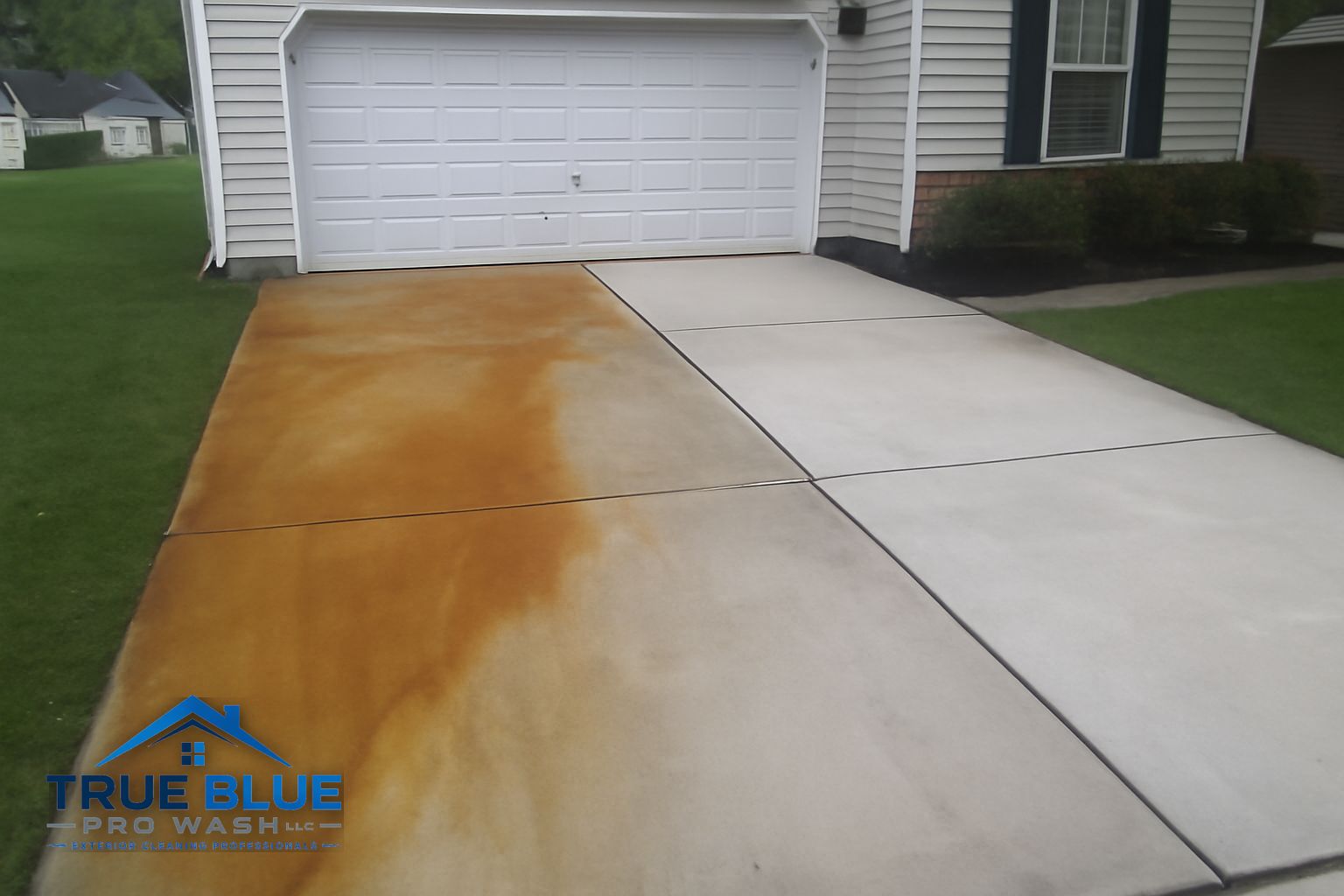 Close-up of rust stain treatment on a brick walkway in a Wilmington Delaware neighborhood