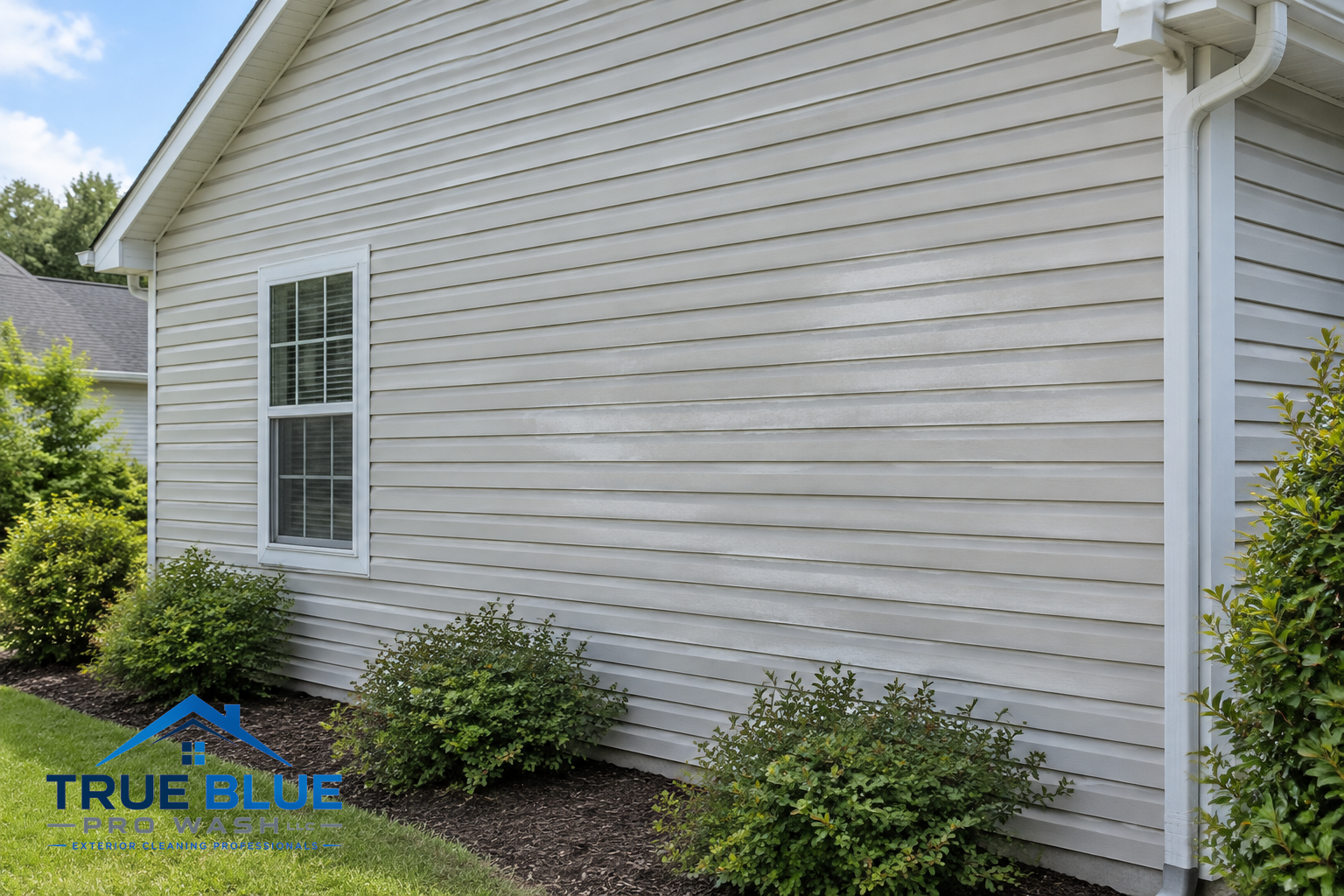 Suburban house exterior showing siding with uneven faded patches
